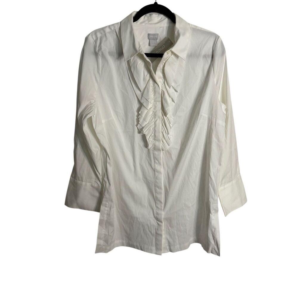 NWT Chico’s Poplin RUFFLE FRONT TUNIC White